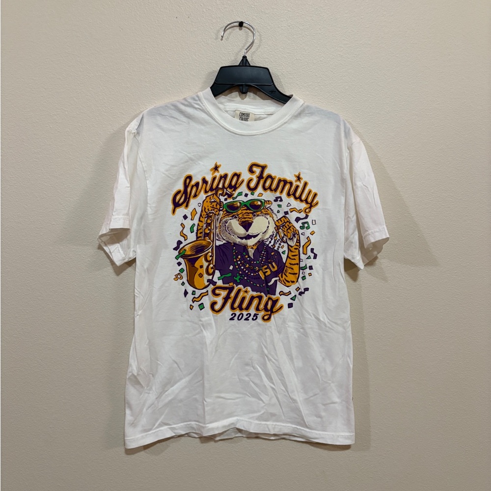 LSU Comfort Colors White T-Shirt with Tiger Design